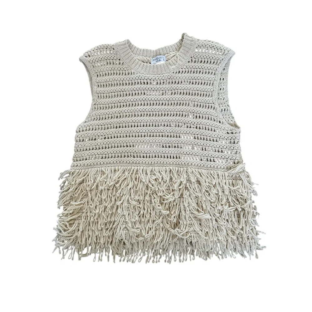 Boutique Cream Crochet Fringe Top Small - Picture 3 of 6